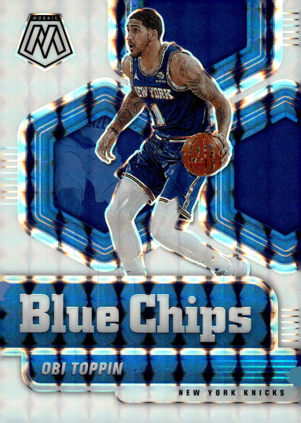 2020-21 Panini Mosaic Blue Chips Mosaic White #10 Obi Toppin Rookie 10/25 RC