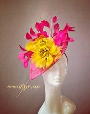 Aimee Fuller Kentucky Derby Hat Hot Pink Golden Yellow Rose Fuchsia Fascinator