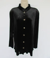 WOMANS M plush black velvet velour button stand collar long sleeve KNIT