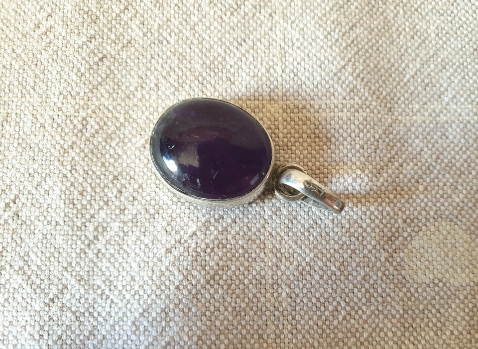 Ciondolo pendente ovale Vintage donna signora in argento 925 e Ametista viola - Immagine 3 di 4