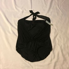 Swimsuit For All Women's Black Drape Mesh One Piece Halter Swimsuit Sz 16 NWT