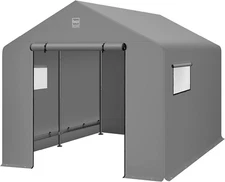 10X8Ft Outdoor Storage Shed, Carport, Canopy Shelter, Dual Doors & Windows, Meta