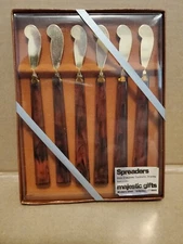 6 Vtg Cheese Spreaders Hor D’oeures Cocktail Snack Brown Swirl Majestic USA MCM