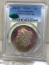 1878 8tf morgan silver dollar PCGS MS 64PL VAM 23 RAINBOW TONED GEM