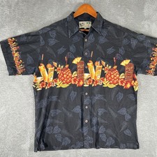 Koko Island Tiki Cocktail Shirt Mens XL Black Tropical Pineapple Hawaiian Button