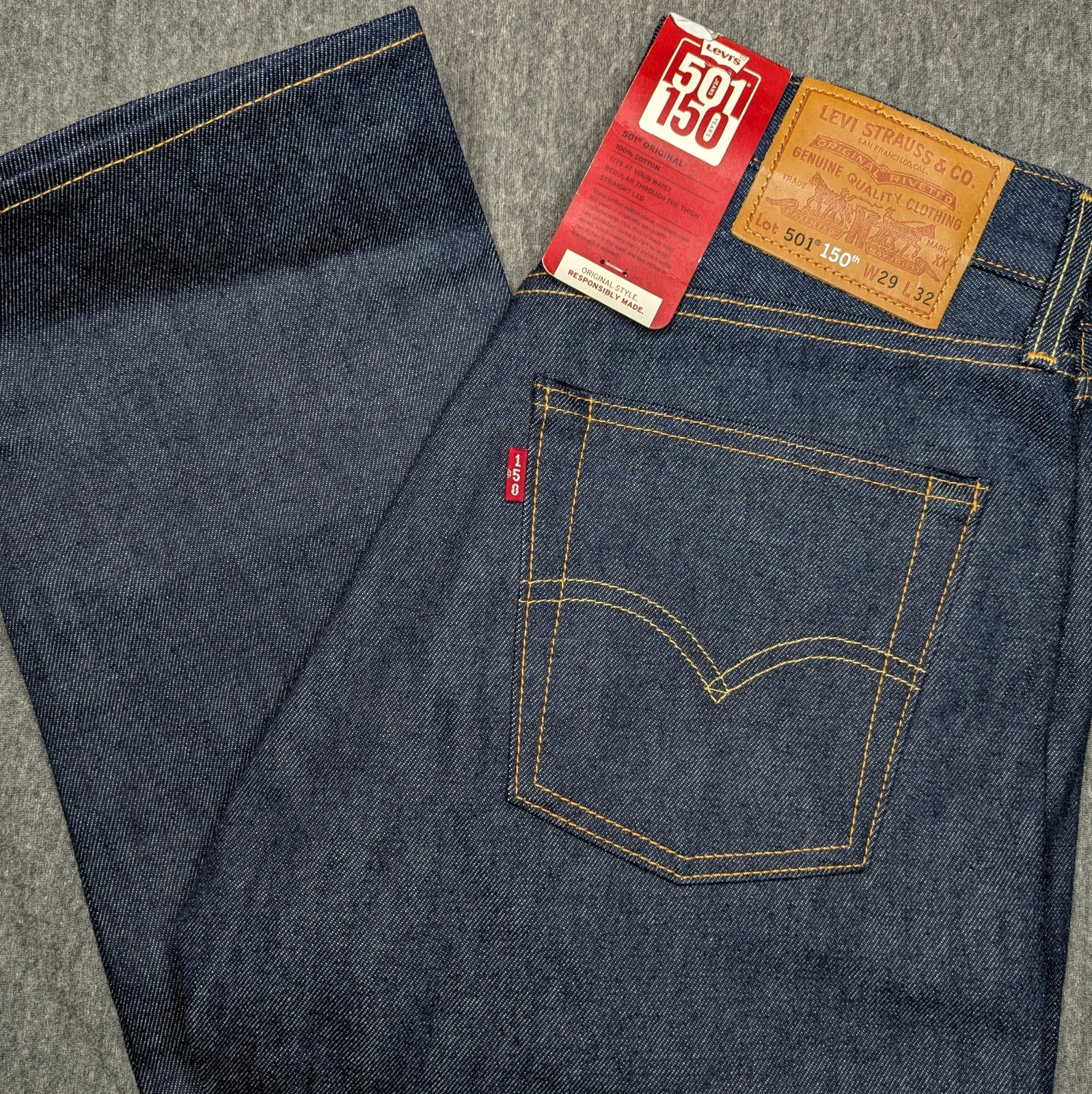 Levis 501 Selvedge Denim Jeans 29x32 150th Anniversary Shrink to Fit Dark Indigo