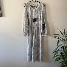 LoveShackFancy Isla Maxi Dress Womens Small Blue White Striped Cold Shoulder