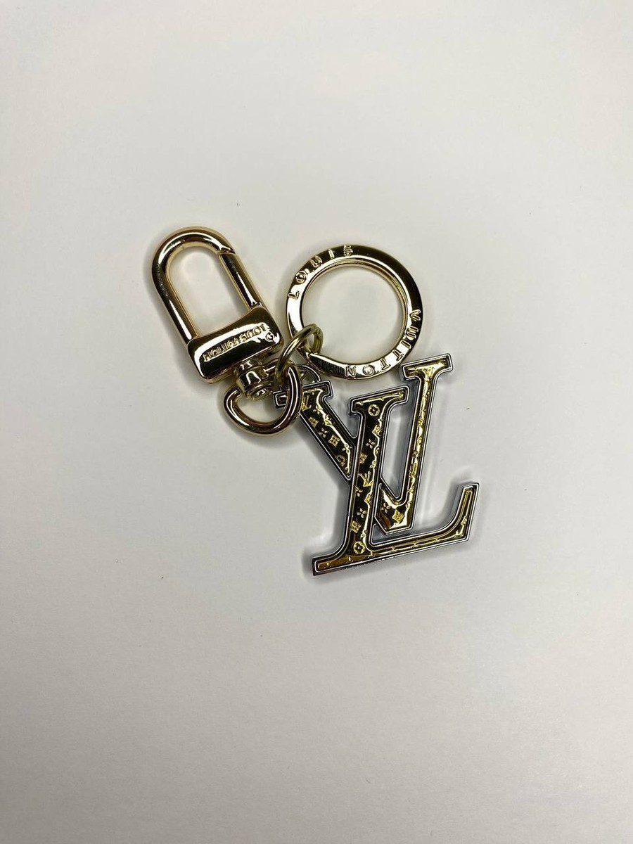 Louis Vuitton LV Keychain Gold Tone Monogram Logo Charm Designer