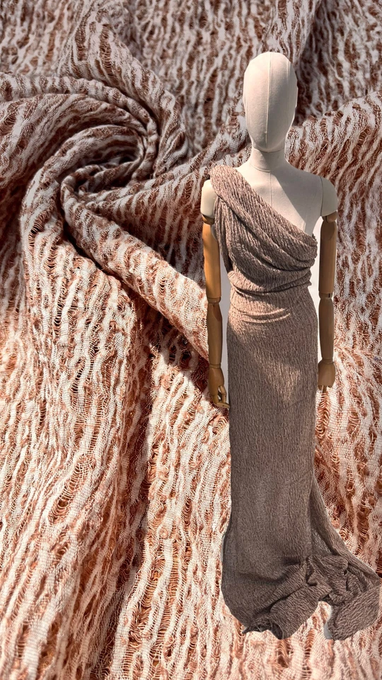 Brown Linen Cotton Blended Textured Fabric By 2 Meters - Image 2 of 4