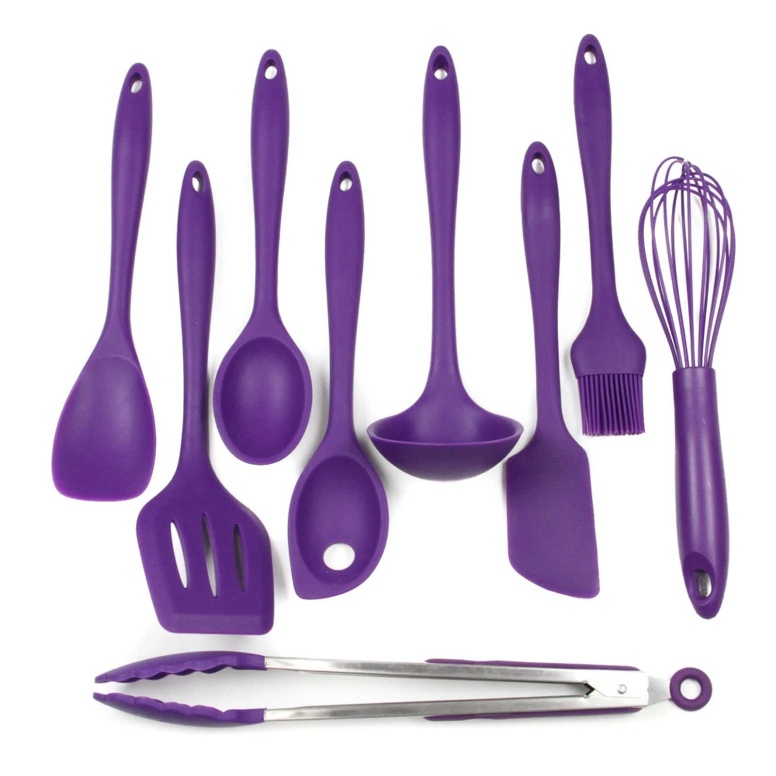 9 Piece Purple Silicone Kitchen Utensil Set Heat Resistant Dishwasher Safe Tools