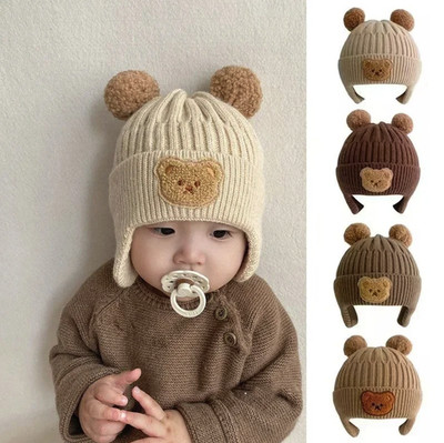 1pc Baby Winter Knitted Hat Cute Bear Ears Warm Thick Unisex Wool Cap - NEW