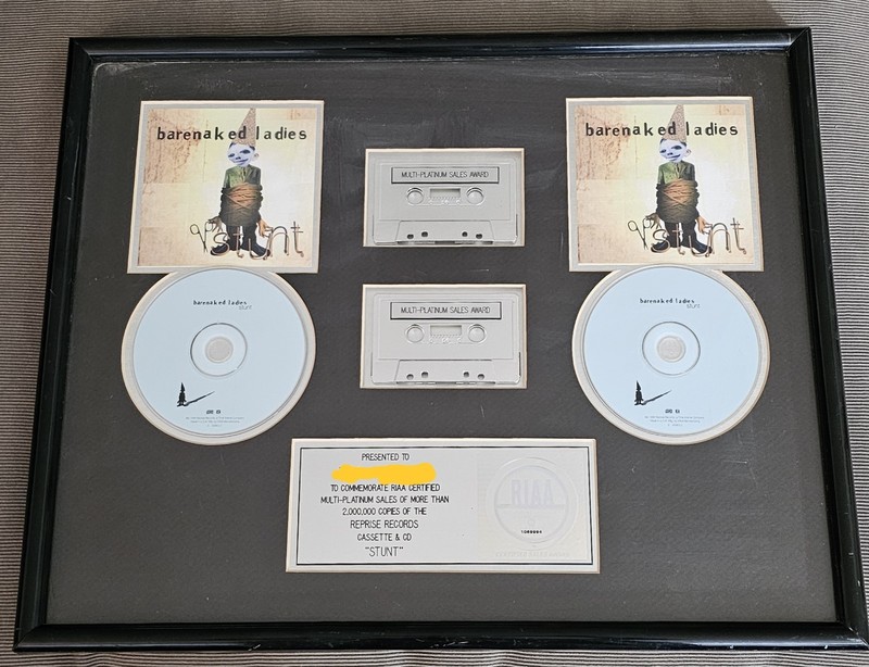 Barenaked Ladies - Stunt -RIAA Multi- Platinum Cassette & CD Award c. 1998