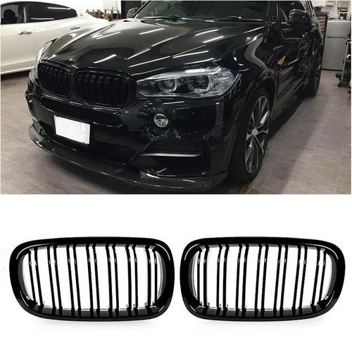 Front Kidney Grill Grille For 2014-2018 BMW X5 F15 X6 F16 Gloss Black Dual Line