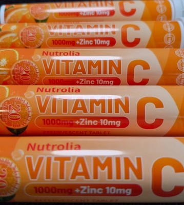 1,000 mg Vitamin C+ Zinc -20 Tablets Orange Flavor. Effervescent Max Absorption.