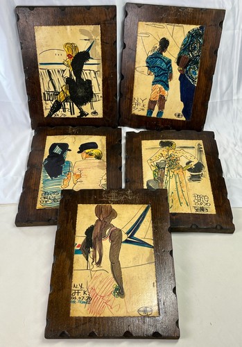 Vintage FLORENT MARGARITIS Air France Menu Art Plaques - Set of 5 Prints - 1970s