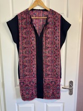 Warehouse Pink Floral Boho Tunic Dress Navy Panel Shift - Size UK 10