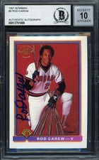 Rod Carew Signed 1991 Bowman Card 5 California Angels Auto GM 10 Beckett