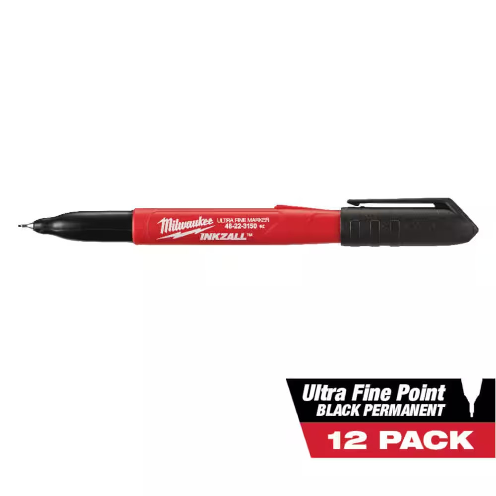 INKZALL Black Ultra Fine Point Jobsite Permanent Markers (12-Pack)