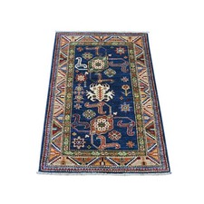 2'10"x4'1" Navy Blue Afghan Super Kazak Wool Hand Knotted Oriental Rug 21354