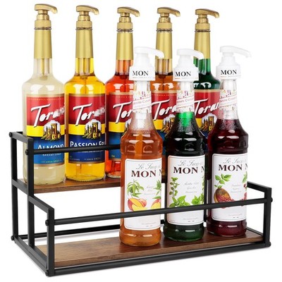 2 Tier Coffee Syrup Rack With 10 Bottle Holder Liquor Display Bar Stand