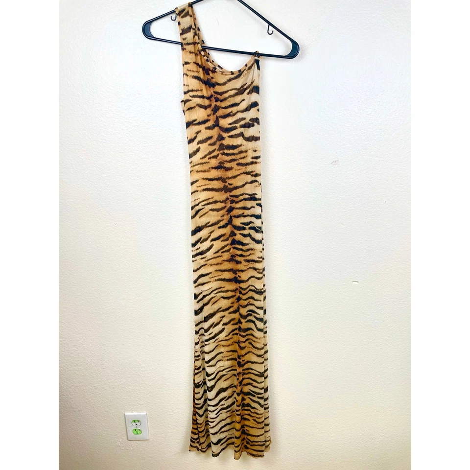 Vestido Y2K Forever 21 Talla M Maxi Malla Elástico Tigre Transparente Festival Animal Punk  Foto 2 de 4