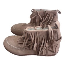 NWT Women's Suede Fringe Ankle Boots Moccasin Booties Concho Studs Size 41 Boho