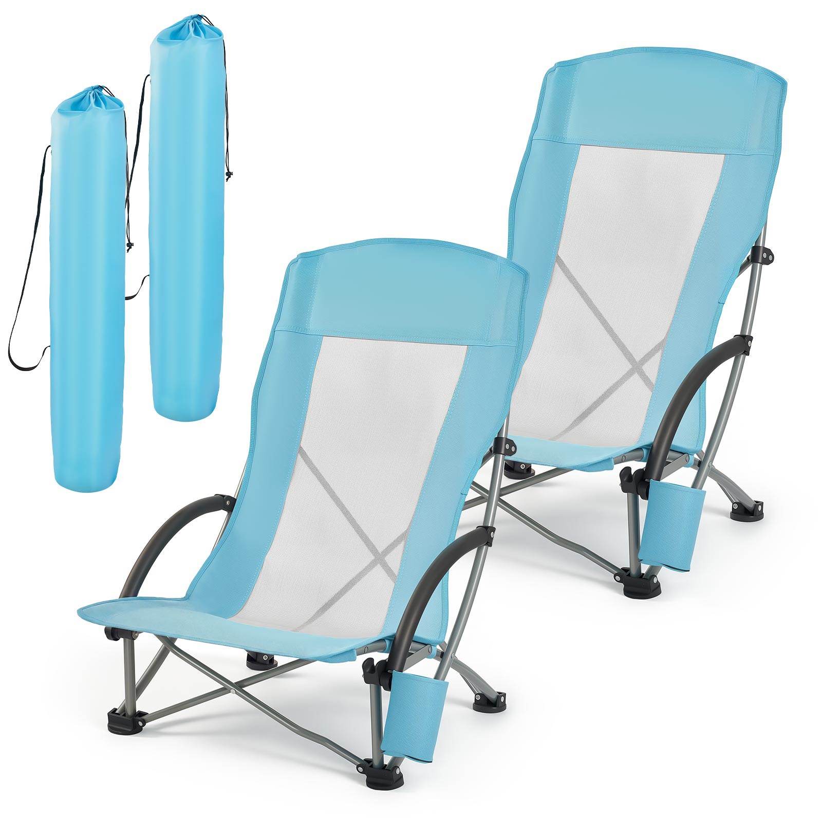 High Back Mesh Camping Chair Cup Holder 330lbs 2 Pack