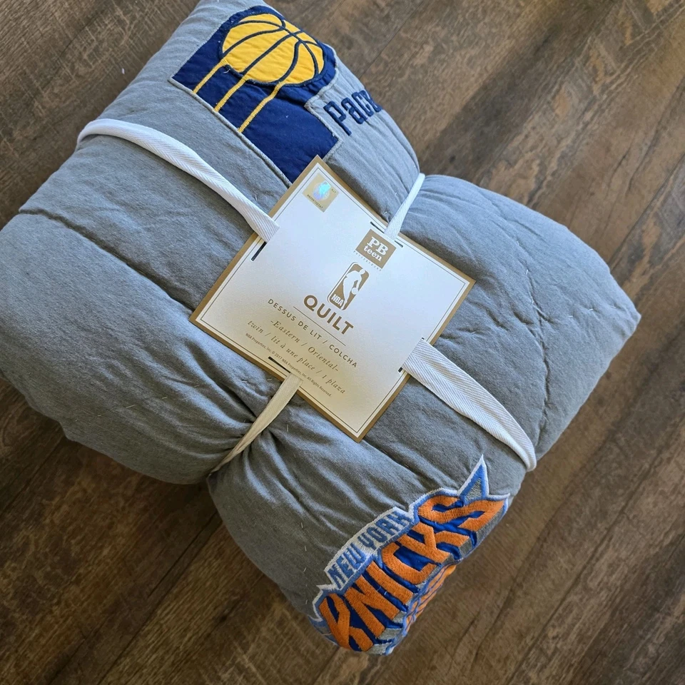 Pottery Barn Teen NBA Eastern Conference Grey Quilt TWIN Patches 68”x86” TWIN XL - Image 2 of 4
