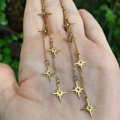 #ad Gold North Star Multi Strand Dangle Earrings Celestial Polaris Drop Jewelry $15.00