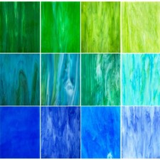 ILLUCKAI 12 Sheets Blue Green Stained Glass Sheets Variety Pack, 6 x 4 inch Stai
