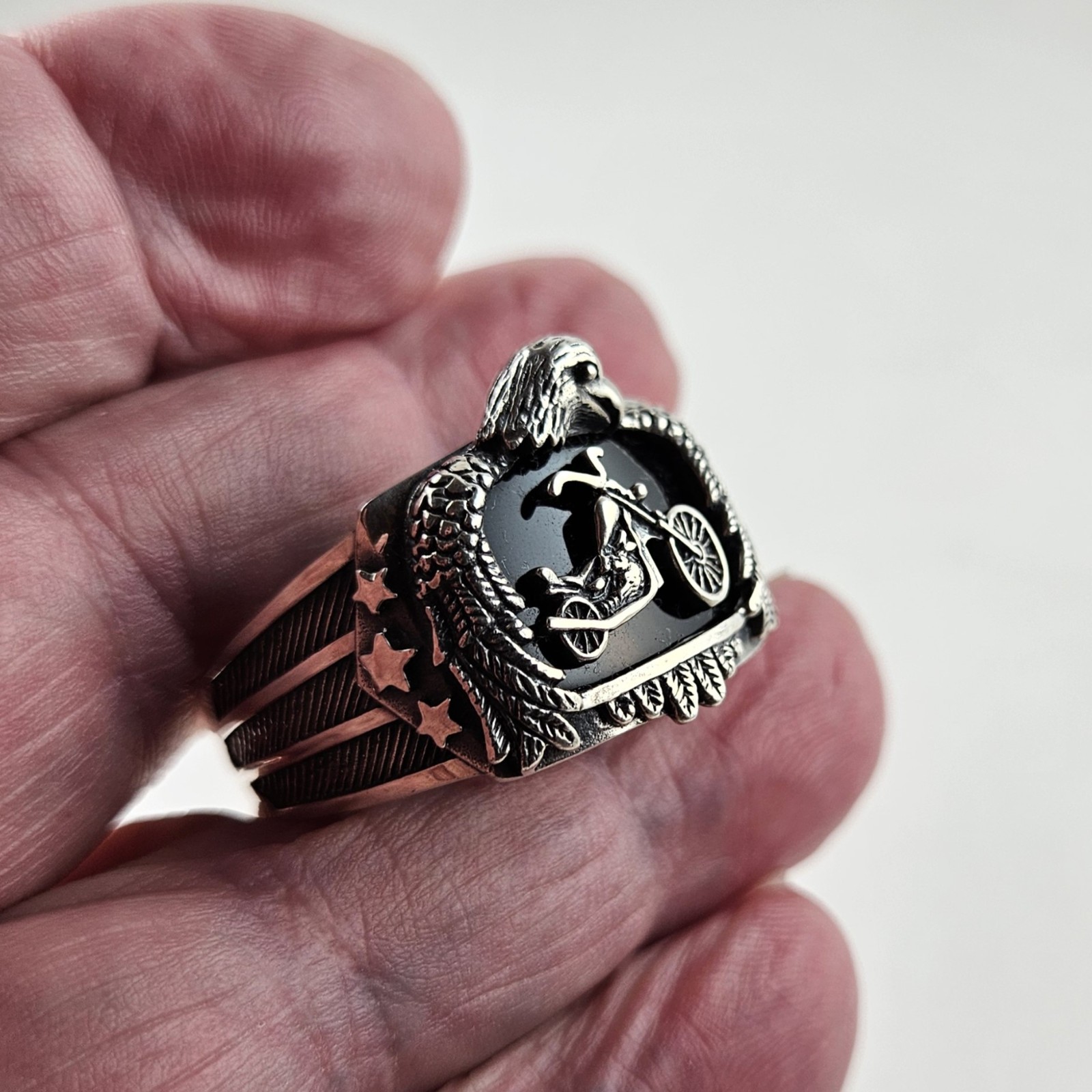 BGE Sterling Silver Eagle Ring with Motorcycle On… - image 5