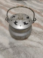 Vtg Claire Burke Aluminum Silver Potpourri Cauldron Incense Burner Lid Herb Pot 