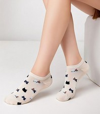 CUTE CATS Womens Beige Low Cut Trainer Socks  One Size UK 4-7 EU 36-40