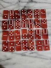 Vintage No. 616 Standard Marblelike Red Dominoes Set 28 Count