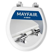 Bennett Toilet Seat with Hinges, Slow Close Wood Seat, Secure Round Chrome