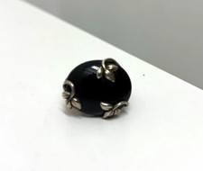Vintage Sterling Silver Black Oval Cabochon Cocktail Ring Prong Setting