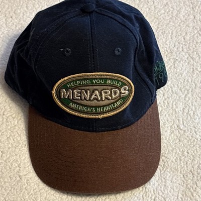 Menards Hat Baseball Cap Navy Blue Brown Bill 1960 America's Heartland Adjust