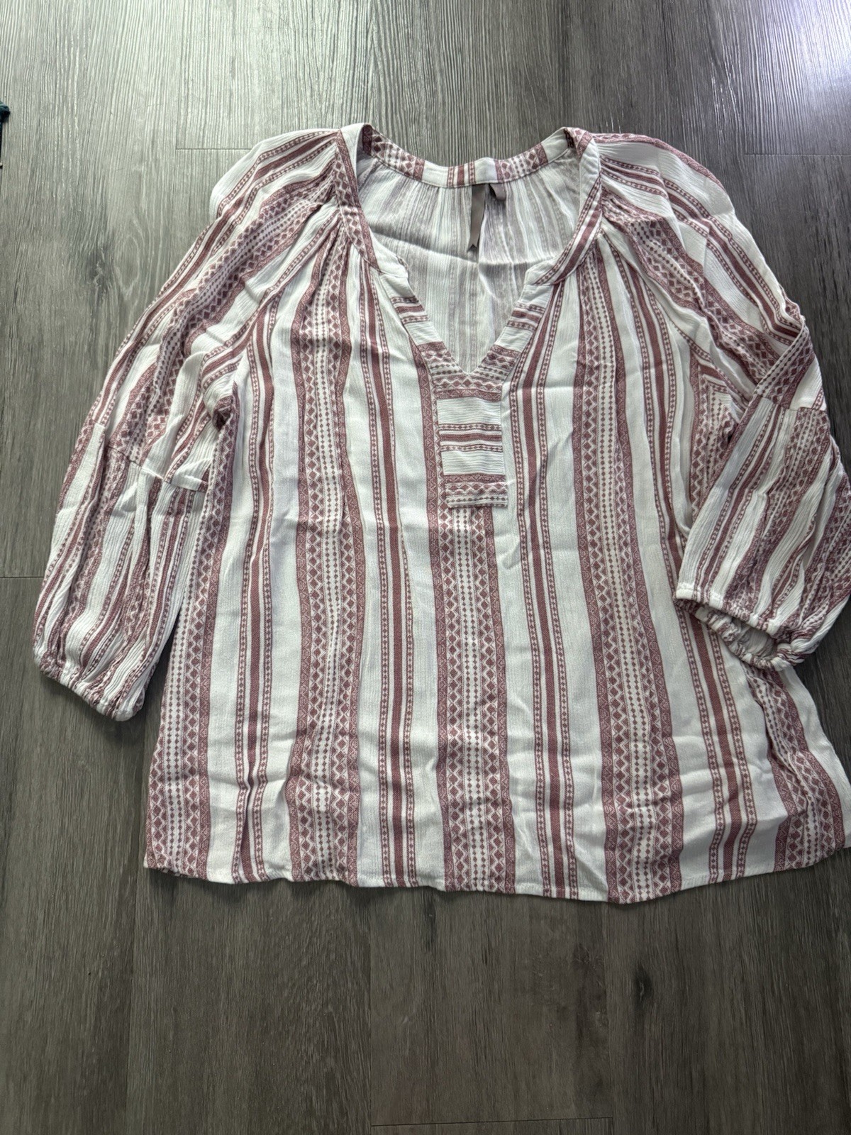 Brina & Em Women’s Size Xl Boho Top 3/4 Sleeve Red And White