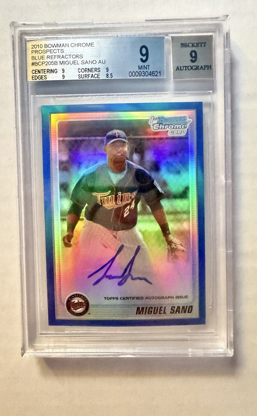 2010 Bowman Chrome Blue Refractor Miguel Sano Auto RC /150 Minnesota Twins BGS 9