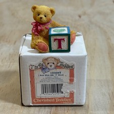 Enesco Cherished Teddies Alphabet Letter "T" Block Figurine 1995 158488T