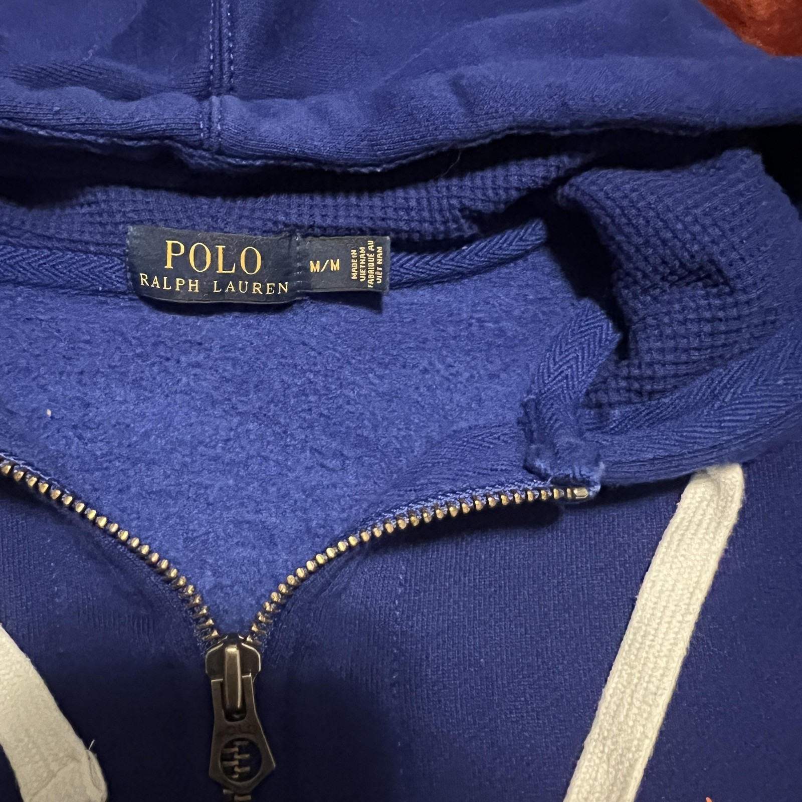 Polo Ralph Lauren felpa con cappuccio uomo blu medio full zip arancione logo pony