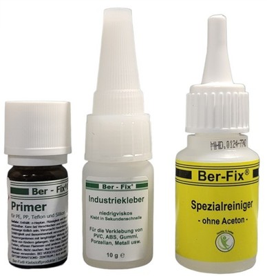 Ber-Fix Kunststoff Set Start Primer & Industriekleber PE PP Silikon PVC + Reinig