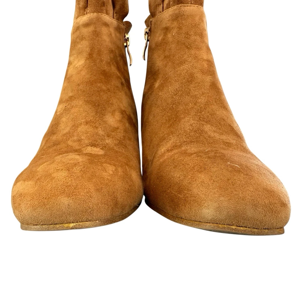 Botas Silent D de camurça botas de tornozelo femininas mel UE 39 EUA 8-8.5 babado marrom dourado - Imagem 4 de 4