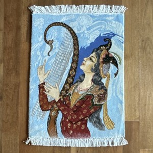 Persian Tableau Rug Iranian Style Woven Tapestry Wall Rug Woman Playing Harp