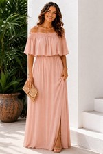 Show Me Your Mumu Hacienda Off Shoulder Maxi Dress Dusty Rose Pink Bridesmaid