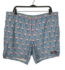 Vineyard Vines Flamingo Swim Trunks Blue Pink Preppy Lined Size Large