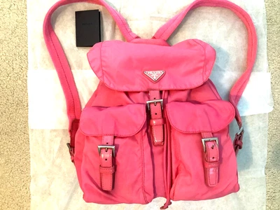 Auth Prada Triangle Logo Nylon x Leather Pink Drawstring Backpack i090572 - Image 1 of 4
