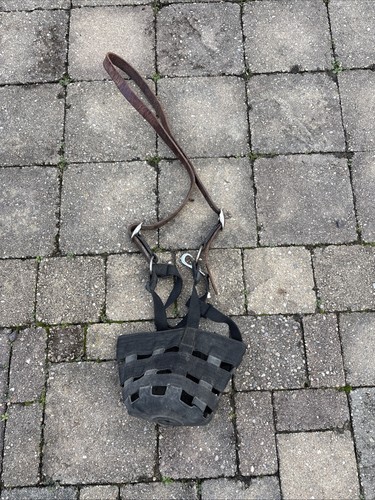 Black Horse Grazing Muzzle Used With Leather Strap Medium