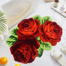 Red Rose Flower Area Rug 31.5x24 Inch Floral Bath Mat Non Slip Washable