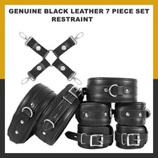 Leather Soft Restraint Set 7pc Wrist, Ankle, Thigh Cuffs Collar for Couples